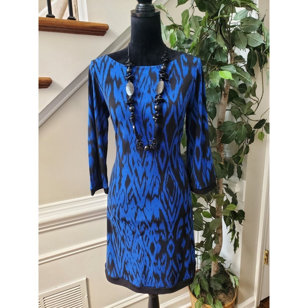 Calvin Klein Women's Blue Polyester Round Neck Long Sleeve Knee Length Dress 4